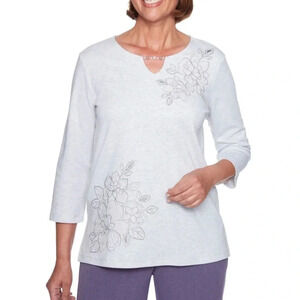 Alfred Dunner Light Grey 3/4 Sleeve Crewneck Top